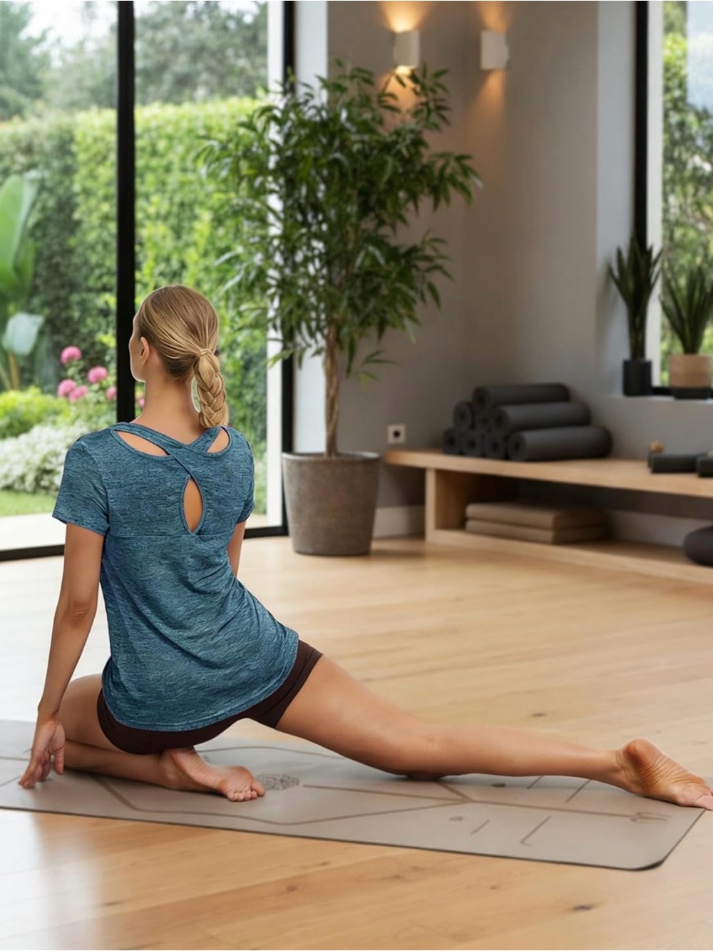 Kimmery Woman Short Sleeve Round Neck Criss Cross Back
Yoga Shirt